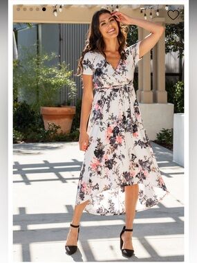 Pinkblush Floral Wrap High-Low Midi Dress